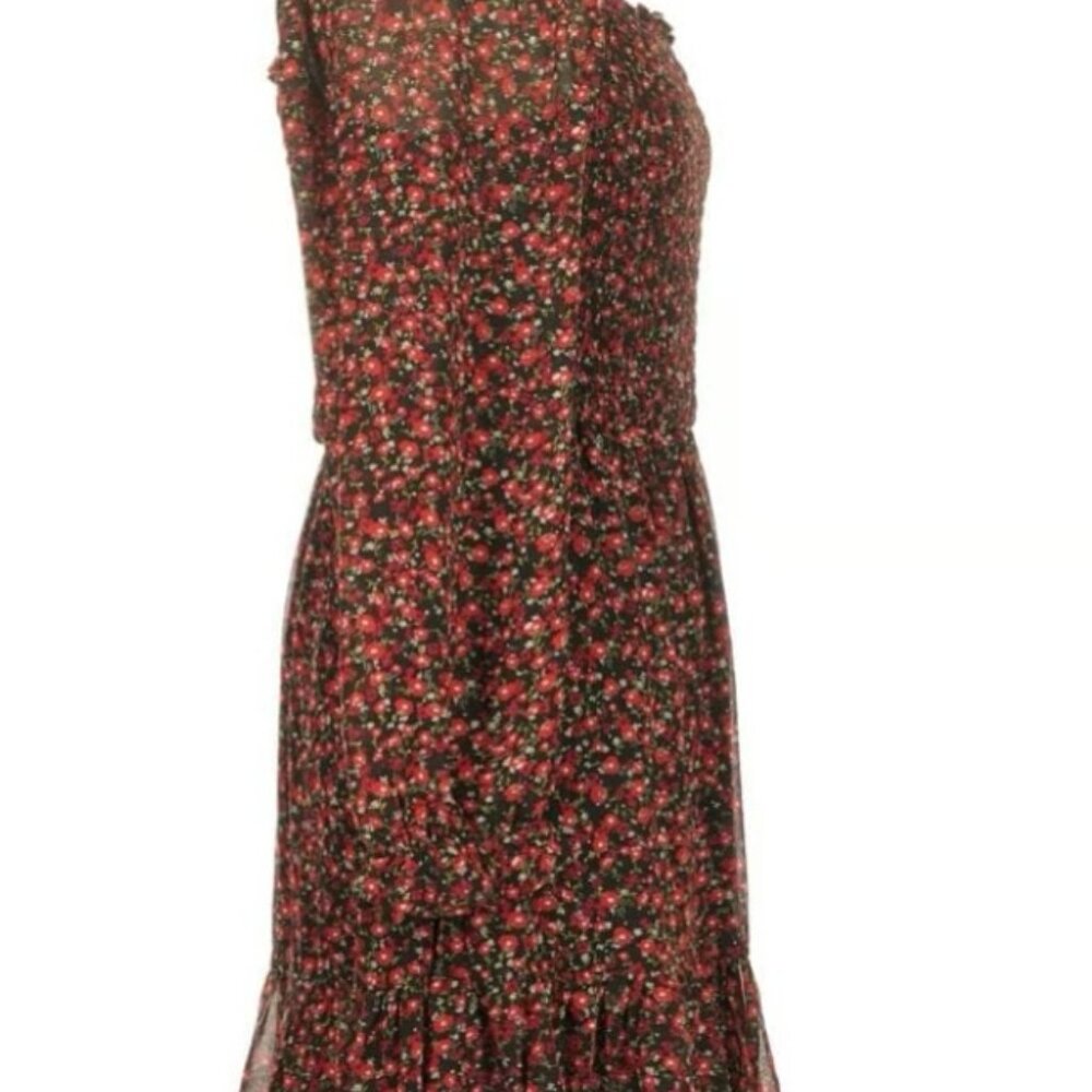 Lily Rose Smocked Black Red Floral Small Mini Dress - Picture 12 of 12